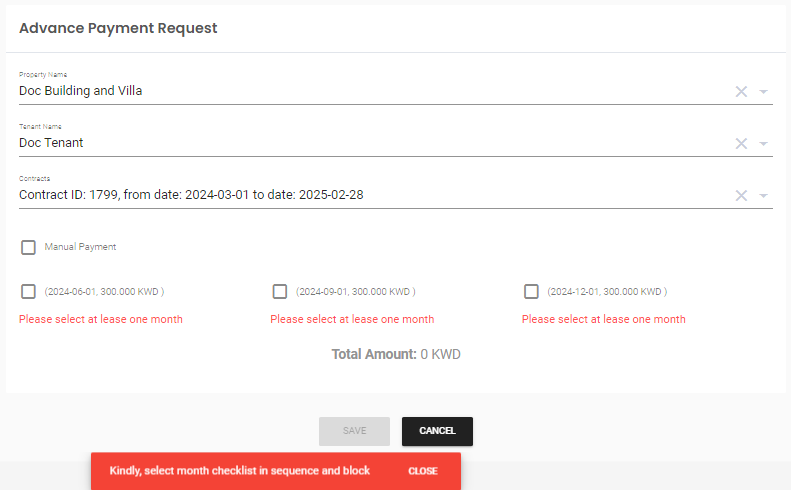 Select advance payment invoices