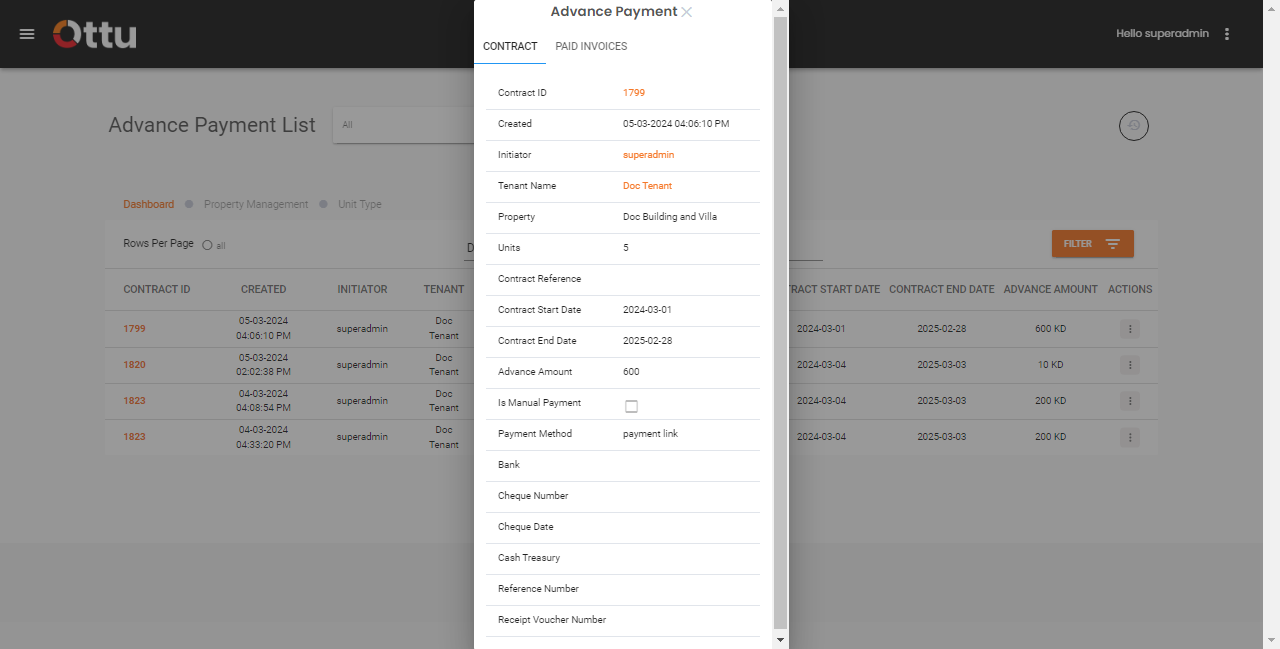 Advance payment details