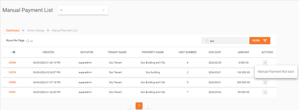 Manual payment rollback