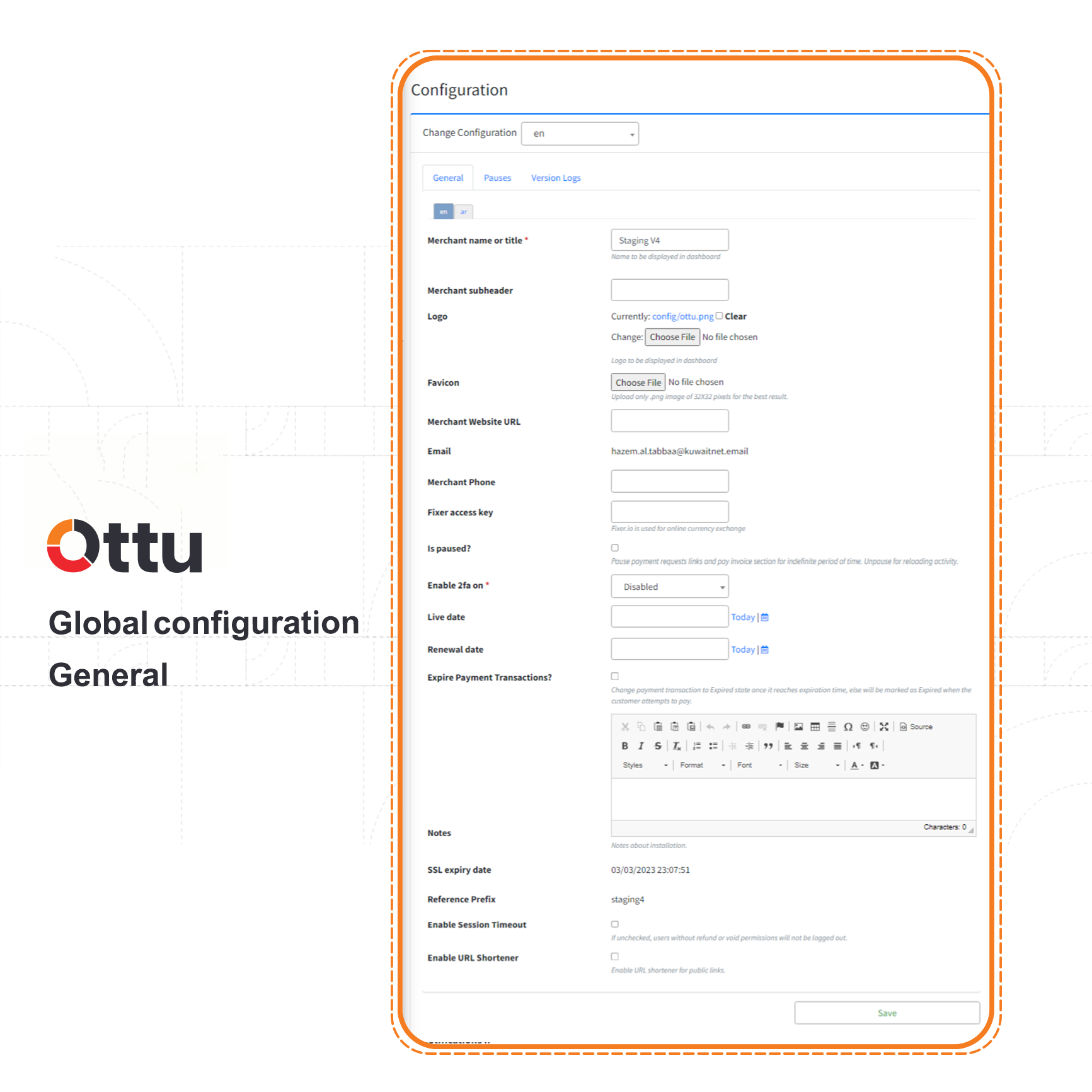 Global Configuration page