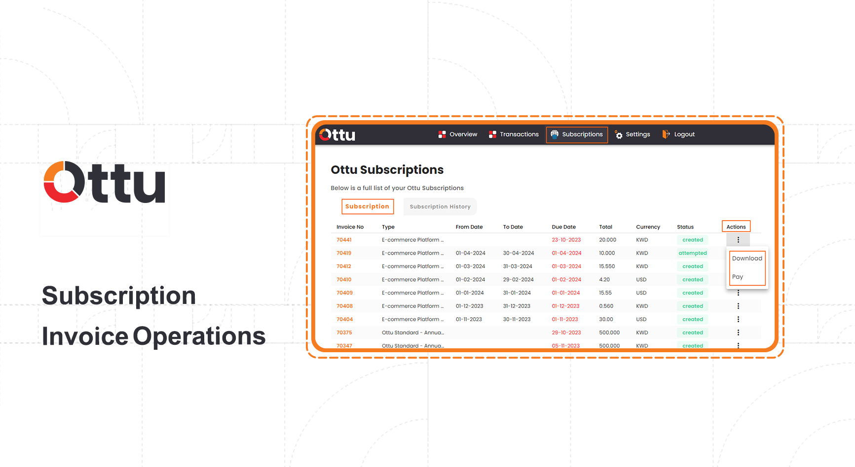 Subscription Invoice Operations