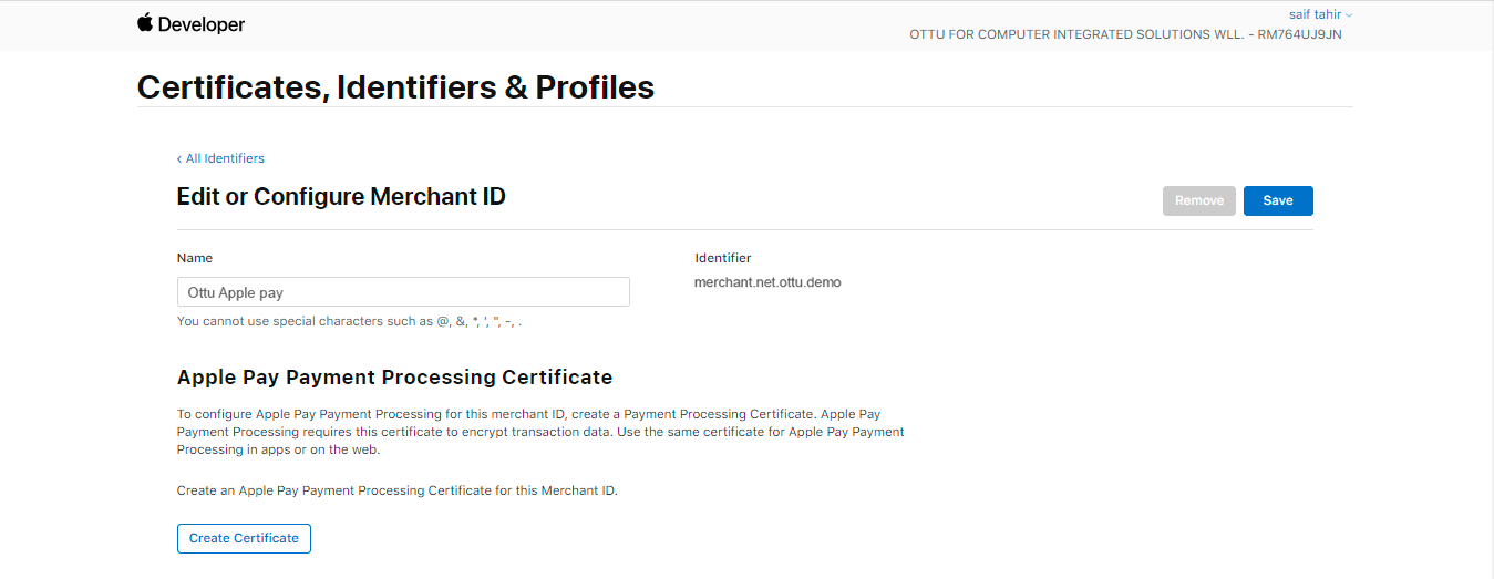 Create Payment Processing Certificate in Apple