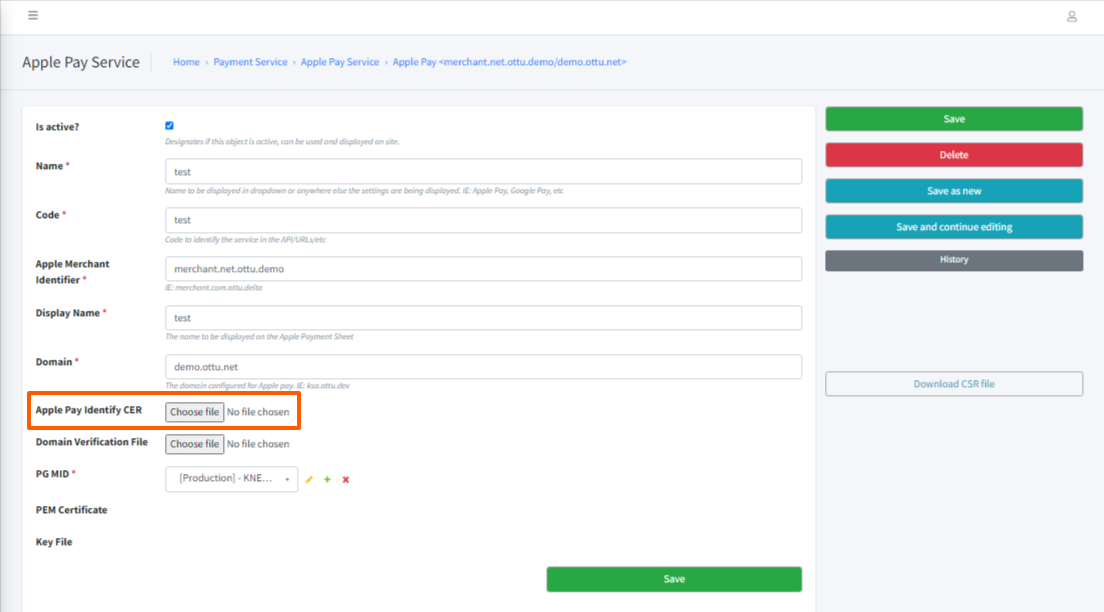 Upload .CER certificate file to Ottu