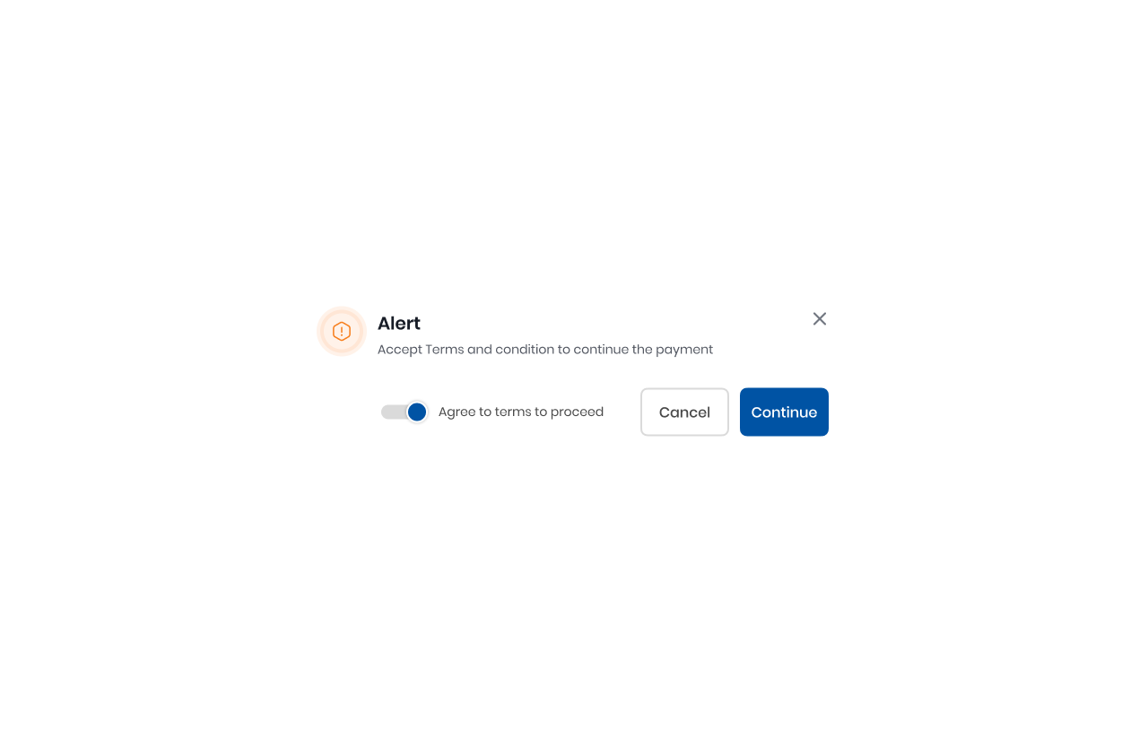 Terms and conditions alert shown before completing an outstanding-balance payment